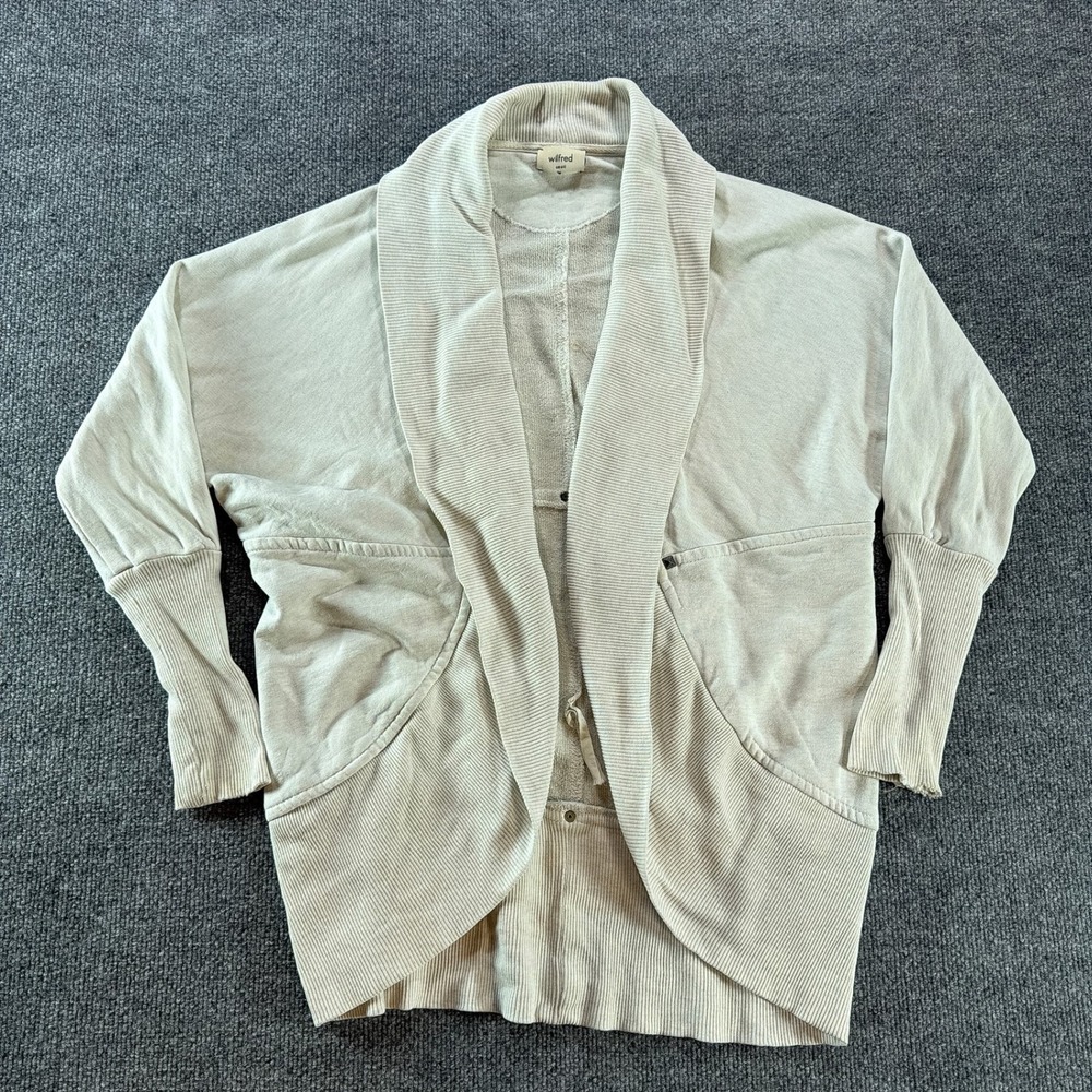 Wilfred Aritzia Cocoon Cardigan Sweater Beige Cotton Modal Shawl Collar Small